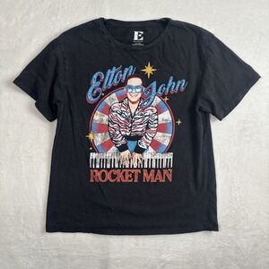 Elton John Rockey Man Black Short Sleeve Graphic Band Shirt Men's Small